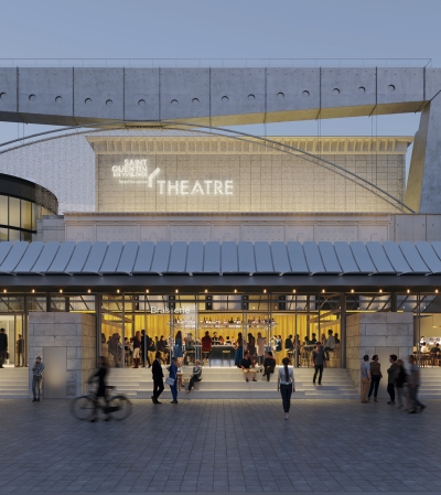 L'extérieur du nouveau lobby urbain, construit sur l'actuel parvis Visuel du nouveau lobby urbain depuis l'extérieur