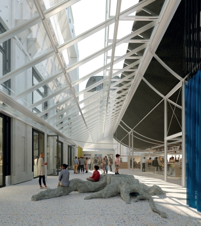 L'intérieur du nouveau lobby urbain Visuel du nouveau lobby urbain depuis l'intérieur